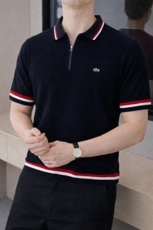 Lacost Black Imported knitted Premium Collar Neck Polo T-shirt F3485-BL