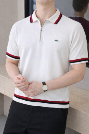 Lacost White Imported knitted Premium Collar Neck Polo T-shirt F3485-WH