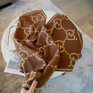 Guccci GG Monogram Brown & Beige Jacquard Scarf With OG Box