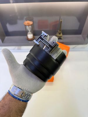 Herme_Grey Black Premium Quality Belt Fa 1381