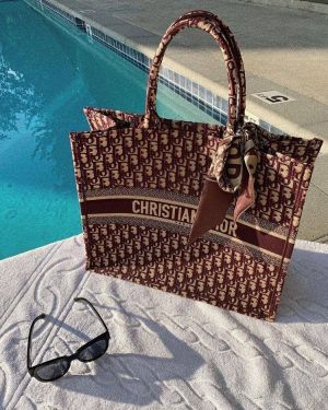 Dioor Book Tote Fix Price Large Size Wine Monogram With OriginalBox DustCover & Ribbon