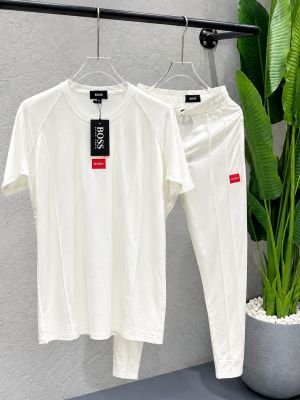 Boss White Premium Tracksuit with Soft Cotton Fabric nd Emboss Logo 4470
