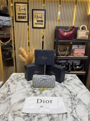 Christian Dioor Oblique Jacquard Bow Chain Crossbody Bag (2800-Gray)
