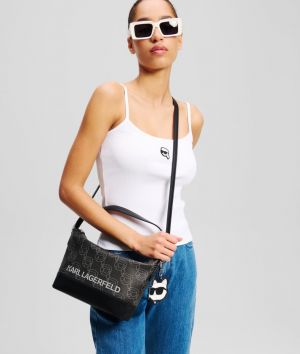 Karl Lagerfeld Ikon Crossbody NFT All Over Pattern Black Bag With Dust Bag Sale