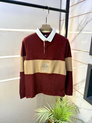 Tomm Hilfiger Brown Polo Neck Full Sleeves Premium Collar T-shirt F5134-BR