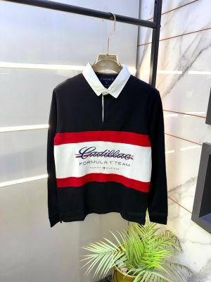 Tomm Hilfiger Black Polo Neck Full Sleeves Premium Collar T-shirt F5134-BL