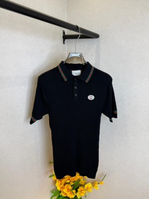 Gucc Black knitted Polo Super Premium Collar Neck T-shirt F3594-BL