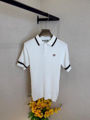 Gucc White knitted Polo Super Premium Collar Neck T-shirt F3594-WH