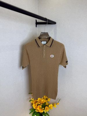 Gucc Khaki knitted Polo Super Premium Collar Neck T-shirt F3594-KH