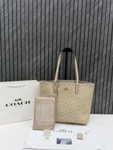 Coacch CB 02 Milk Tea Reversible City Tote With Wallet CarryBag & Original DustCover