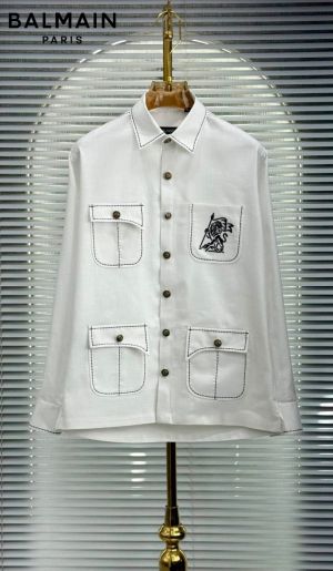 Balmai Paris Hunting Safari Linen White Imported Shirt With Brand Box Packing And Carry Bag F4074-WH