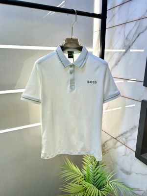 Hug Boss White Embossed Logo Print Premium Collar Neck Polo T-shirt F1691-WH