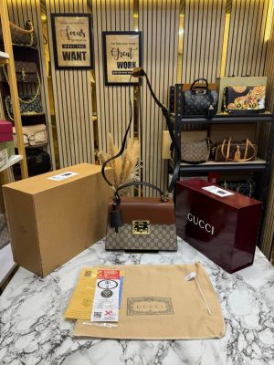 Guccci Padlock Monogram Top Handle Shoulder Bag With Double Box And Dust Bag (Brown)