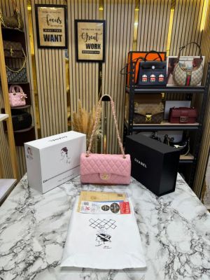 Chane Classic Flap Quilted Chain Shoulder Bag With Double Og Box And Dust Bag (6657-Pink)