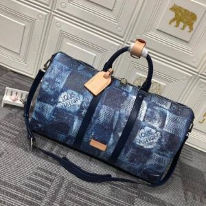 Louiis Vuitton LV Damier Keepall Bandoulire Limited Edition Premium Unisex Duffle Bag With Dust Bag & Accessories (Ocean Blue - 683)