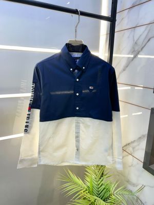 Tomm Hilfiger Navy Oxford Lycra Premium Printed Shirts F2734-NY