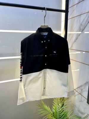 Tomm Hilfiger Black Oxford Lycra Premium Printed Shirts F2734-BL
