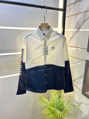 Tomm Hilfiger White-navy Oxford Lycra Premium Printed Shirts F2734-WN
