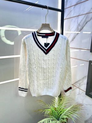 Tomm_Hilfiger Imported White knitted V Neck Super Premium Pullovers F3238-WH