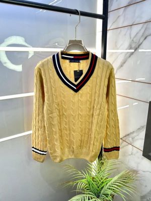 Tomm_Hilfiger Imported Camel knitted V Neck Super Premium Pullovers F3238-CA