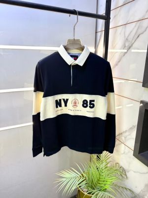 Tomm Hilfiger Navy Polo Neck Full Sleeves Premium Collar T-shirt F5134-NY