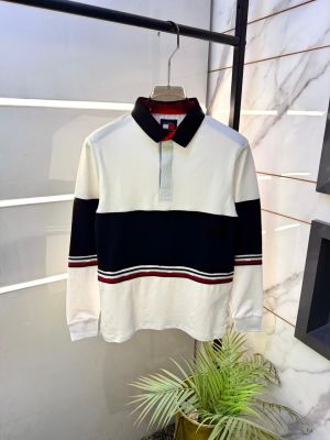 Tomm Hilfiger White Polo Neck Full Sleeves Premium Collar T-shirt F5134-W1