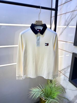 Tomm Hilfiger Of White Polo Neck Full Sleeves Premium Collar T-shirt F5134-OF