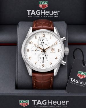 TAG Heueer Carrera Calibre 1887 Automatic Chronograph brown and white
