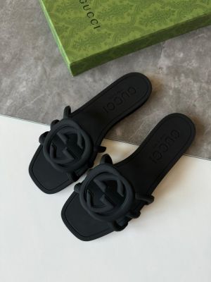 Guccci Interlocking G Slides Black With Original Box CarryBag 4750-22 Black