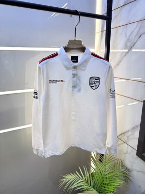 Boss x Porsche Edition White Polo Neck Full Sleeves Premium Collar T-shirt F5125-WH