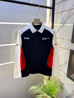 Boss x Porsche Edition Navy Polo Neck Full Sleeves Premium Collar T-shirt F5125-NY