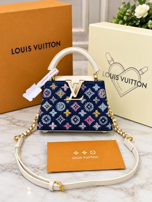 Louiis Vuitton Capucines Small Bead Embroidery Top Handle Shoulder Bag LV Logo Detachable Strap With OG Box Dust Cover & Carry Bag Small Beas Embroidery White 98147