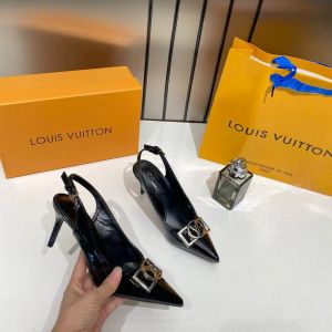 Louiis Vuitton Black Patent Leather Slingback Pump Silver-tone Lv Logo Pointed Toe With OG Box & Carry Bag 936 Black