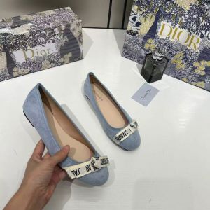 Christian Dioor JAdiyor Ballet Flat Sky Blue Suede Signature Ribbon Bow Toe With OG Box & Carry Bag 6059-49 Blue