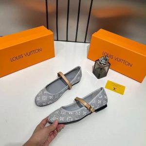 luois vuton Romy Ballerina Grey Monogram Denim Ballet Cross-Strap With OG Box & Carry Bag 166-46 Grey