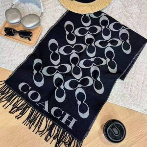 Coacch Signature C Monogram Scarf Premium Wool Blend Polythene Packing Black