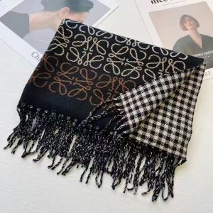 Loewe Anagram & Houndstooth Black Beige Brown Pattern Scarf Polythene Packing