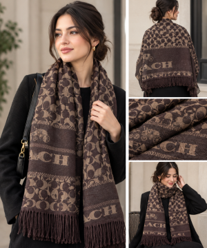 Coacch Signature Monogram Scarf Brown & Beige Polythene Packing