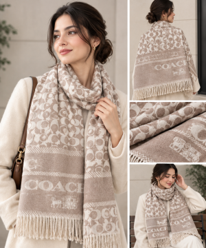 Coacch Signature Monogram Scarf Beige & Ivory Polythene Packing